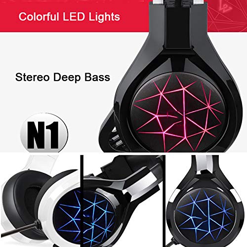 YYKJ Auriculares estéreo para Juegos con Sonido Envolvente, con luz LED de micrófono, reducción de Ruido, Cuerpo liviano, Adecuado para PS4, Auriculares para Juegos de PC Single USB