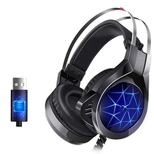 YYKJ Auriculares estéreo para Juegos con Sonido Envolvente, con luz LED de micrófono, reducción de Ruido, Cuerpo liviano, Adecuado para PS4, Auriculares para Juegos de PC Single USB