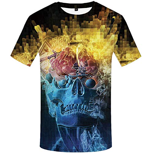 Zaima Unisex 3D Skull Galaxy Camiseta Estampada para Hombre Divertida Camiseta De Manga Corta Tops Casual Suelto Cuello Redondo Pullover Ropa Esqueleto