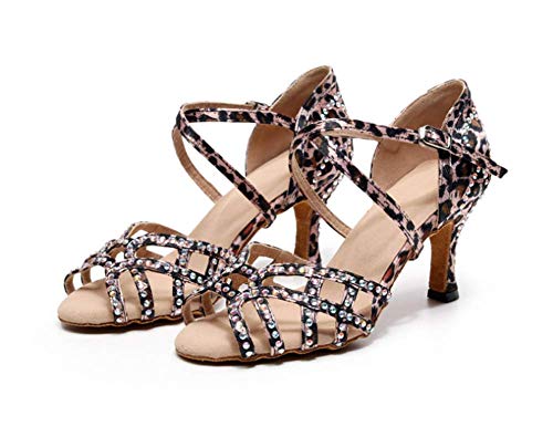 Zapatos De Baile Latino Zapatos De Baile Estándar Nacional Con Estampado De Leopardo Y Diamantes Zapatos De Ejercicio De Suela Blanda Para Interiores Zapatos De Baile De Salsa Profesionales EU33-43