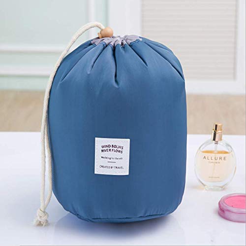 Zfmlxfmm Bolso Maquillaje,Bolsa de Lavado de Viaje, sorteo con Bolsa de cosméticos, Productos de Cuidado de la Piel de Gran Capacidad cilíndricos, Cepillo de Tejido, Azul Marino