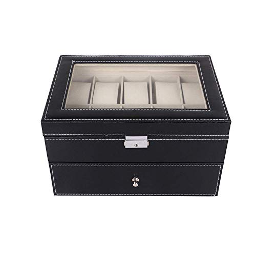 ZGYQGOO 20 Caja de Caja de Reloj Almacenamiento de muñeca para Relojes Cofre PU Pulsera de Cuero Bandeja de exhibición de Brazalete Joyería de imitación Cajas de Almacenamiento de Reloj Negro