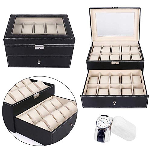 ZGYQGOO 20 Caja de Caja de Reloj Almacenamiento de muñeca para Relojes Cofre PU Pulsera de Cuero Bandeja de exhibición de Brazalete Joyería de imitación Cajas de Almacenamiento de Reloj Negro