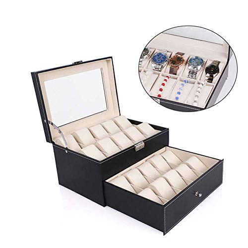 ZGYQGOO 20 Caja de Caja de Reloj Almacenamiento de muñeca para Relojes Cofre PU Pulsera de Cuero Bandeja de exhibición de Brazalete Joyería de imitación Cajas de Almacenamiento de Reloj Negro