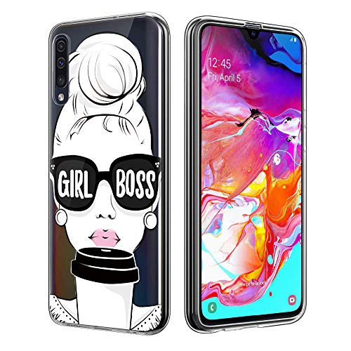 ZhuoFan Funda Samsung Galaxy A70, Cárcasa Silicona Transparente con Dibujos Diseño Suave TPU Gel Antigolpes de Protector Piel Case Cover Bumper Fundas para Movil Samsung GalaxyA70, Girl Boss