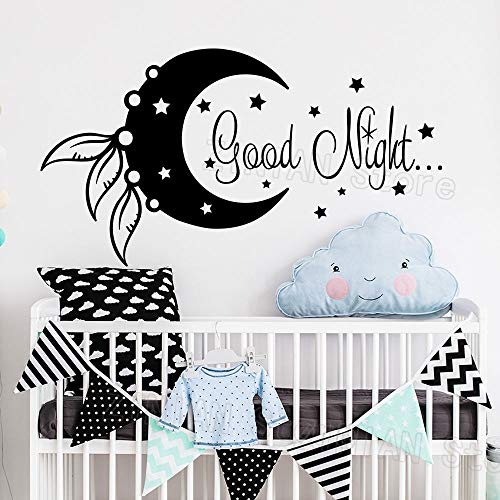 zhuziji Árbol Flores Vivero Pegatinas de Pared Luna y Estrellas Buenas Noches Niño Comió PVC Hogar Impermeable Niños. Sala. Etiqueta de la Pared del dormitorio42X78Cm