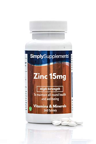 Zinc 15mg - ¡Bote para 1 año! - Apto para veganos - 360 Comprimidos - SimplySupplements