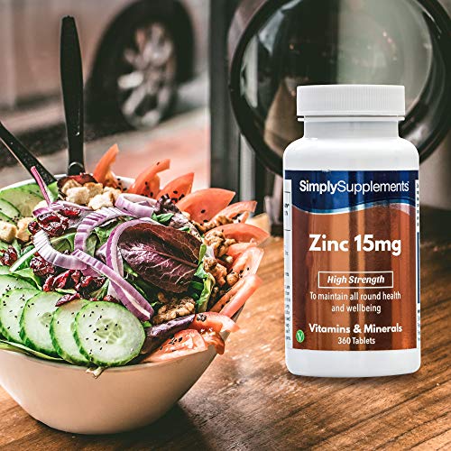 Zinc 15mg - ¡Bote para 1 año! - Apto para veganos - 360 Comprimidos - SimplySupplements