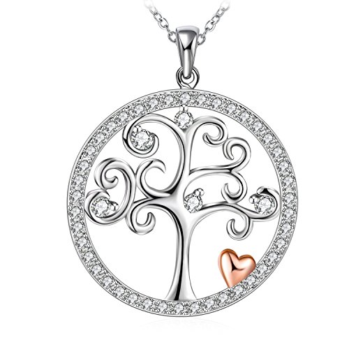 ZIRKONIA Colgante Arbol de la Vida Mujer - Plata de Ley 925 con Circonitas Grado 5A, Baño de Platino