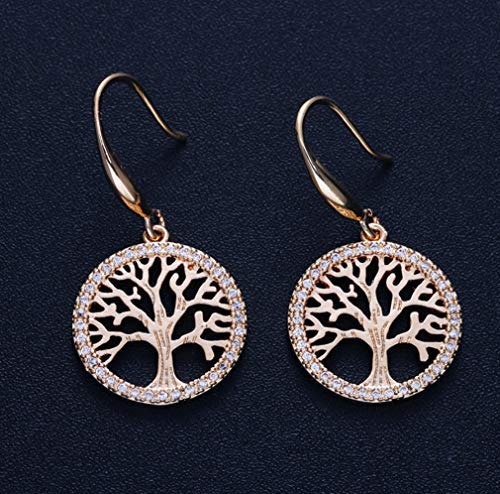 ZIRKONIA Pendientes Arbol de la Vida - Plata de Ley, Chapado Oro Rosa y Circonitas Grado AAA.