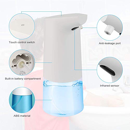 Zorara Dispensador de Jabón Automático, Dispensador Automático de Jabón Espumoso 350ML, Dispensador Gel Hidroalcoholico con Sensor de Movimiento Inteligente para Baño, Cocina