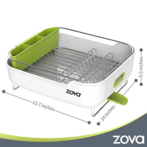 Zova - Escurreplatos de acero inoxidable de calidad con desagüe giratorio, mediano, blanco y verde