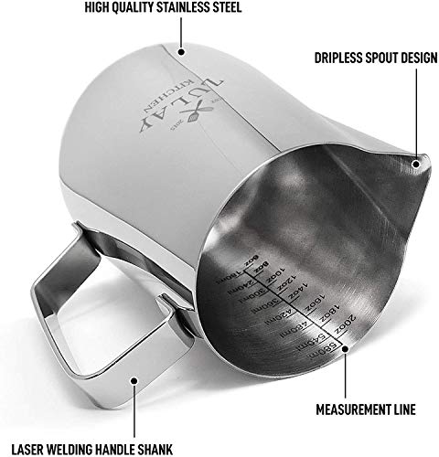 Zulay Kitchen espumar una Jarra € “Mejor Leche vaporizador Vapor Copa - fácil de mediciones Leer Creamer Dentro - Making Espuma de café Matcha Chai Latte Cappuccino Caliente y un Chocolate €“Acero st