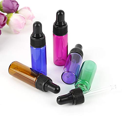 10pcs 5ml recargable ámbar vacío botella de vidrio gotero de aceite esencial con gotero y tapa para Carrier Oil Kit Bulk Essentials (mixing color)