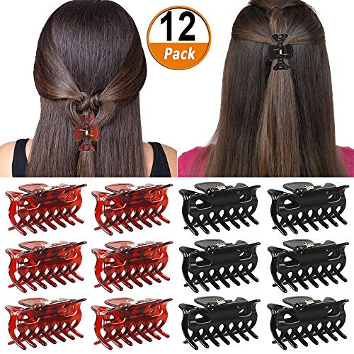 12 Piezas de Clips de Garra Clips de Pelo Antideslizantes de Plástico Pinzas para el Cabello Hebillas de Pelo para Mujeres y Chicas Mediano de 6cm (Negro y Marrón)