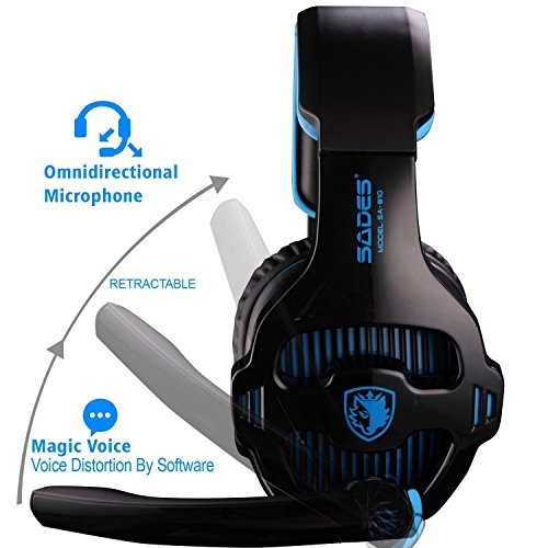 [2016 SADES SA810 Gaming Headset Nuevo lanzado Multi-Plataforma Nuevo Xbox One Juego de Auriculares PS4], Auriculares de Juego Auriculares para Xbox uno PS4 PC portátil Mac iPad iPod (Negro y Azul)