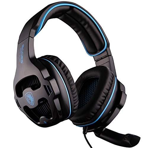 [2016 SADES SA810 Gaming Headset Nuevo lanzado Multi-Plataforma Nuevo Xbox One Juego de Auriculares PS4], Auriculares de Juego Auriculares para Xbox uno PS4 PC portátil Mac iPad iPod (Negro y Azul)