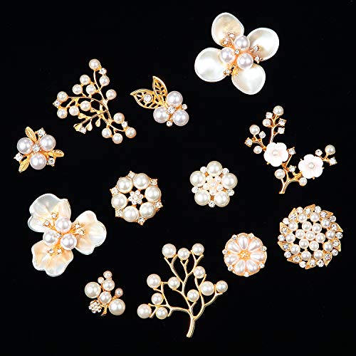 24 Adornos de Perlas Diamantes de Imitación Botones de Flor de Perlas de Imitación Broche de Perlas Adornos de Espalda Plana para Hacer de Joyas Artesanales, Ropa, Bolsos, Sombreros Ramo de Novia DIY