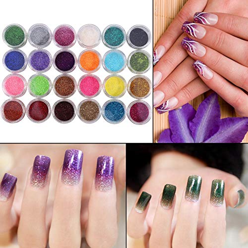 24 colores Nail Art Make Up Glitter Powder Kit de manicura Nail Art Tips Herramienta de decoración