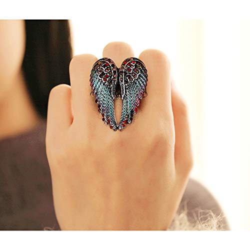 24 JOYAS Gran Anillo Ajustable de Alas de Ángel de Colores para Mujer. Anillo de Moda y Regalo romántico en cumpleaños, Enamorados, Aniversario (Azul)