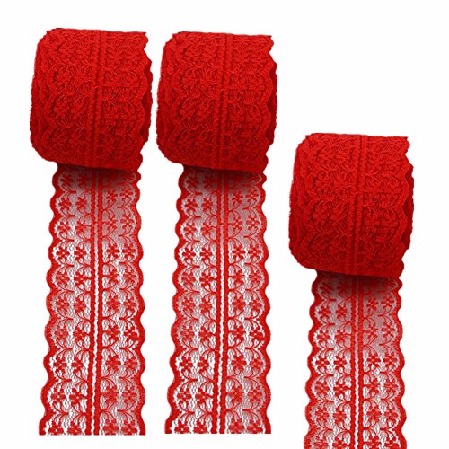 3 rollos de 10 metros de cinta de encaje floral, rosso, 45mm x10m