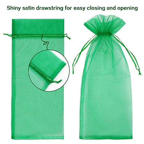 30 bolsas de organza para vino, bolsas de malla transparente para regalo de vino, fundas para botellas, vestidos con cordón para Navidad (verde)