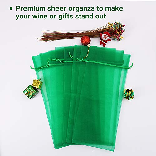 30 bolsas de organza para vino, bolsas de malla transparente para regalo de vino, fundas para botellas, vestidos con cordón para Navidad (verde)