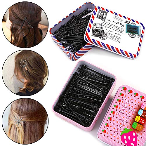 300 Piezas Horquillas Clips, FANDE Pasadores de Pelo, Clips de Pelo, Hair Pins Hair Clips, Bobby Pins con 2 Caja de Almacenaje, para Niñas y Mujeres (Negro, 2 Estilos)