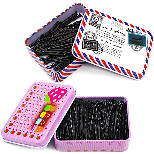 300 Piezas Horquillas Clips, FANDE Pasadores de Pelo, Clips de Pelo, Hair Pins Hair Clips, Bobby Pins con 2 Caja de Almacenaje, para Niñas y Mujeres (Negro, 2 Estilos)