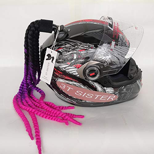 3T-SISTER - Cola de Caballo con Ventosa para Casco de Motocicleta, Trenzas rizadas, Pelo sint¨¦tico de Fibra, Color Degradado, 55,88 cm