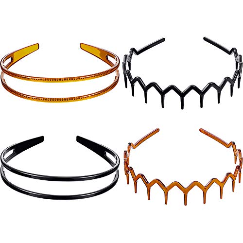 4 Piezas Diademas de Peine de Dientes Diademas de Plástico Liso Accesorios de Cabeza Antideslizantes para Mujeres Niñas, Negras y Marrones