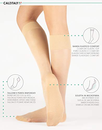 6 PARES DE MEDIAS HASTA LA RODILLA SEMITRASPARENTES CON SUELA EFECTO MASAJE | 20 DEN | NEGRO, NATURAL | CALCETERÍA ITALIANA (6 PARES - NATURALES)