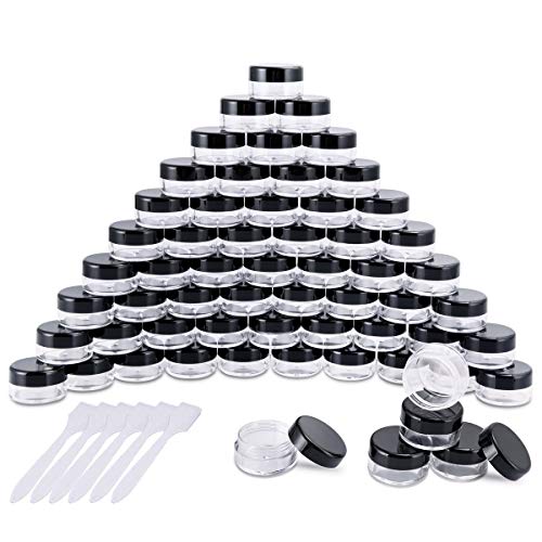 60 Piezas Tarros de Plástico, Contenedores Cosmético de Viaje Envases de Vacío Transparente con Tapas de Tornillo para Cosmética Crema Muestra, Polvo, Decoración de Uñas, 5g 5ml Negro