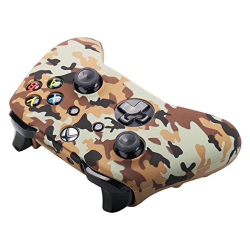 9CDeer 3 Piezas de Silicona Transferencia de Agua Protector Manga Caso Cubrir Piel Cover Skin + 8 Thumb Grip Puños de Pulgar Gorras Analógicas para Mando Xbox One/S/X, Camuflaje Marrón Gris Verde