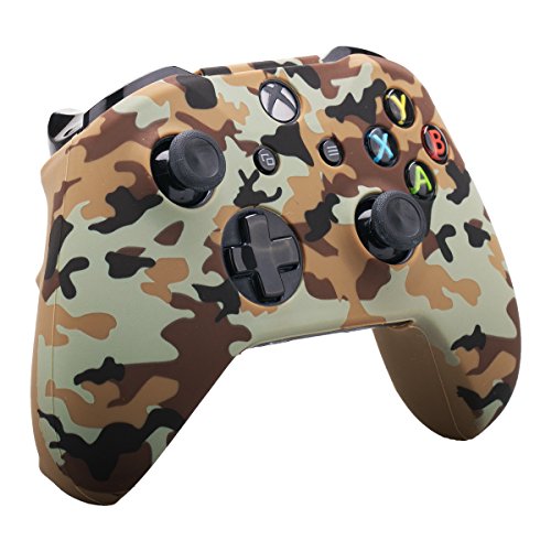 9CDeer 3 Piezas de Silicona Transferencia de Agua Protector Manga Caso Cubrir Piel Cover Skin + 8 Thumb Grip Puños de Pulgar Gorras Analógicas para Mando Xbox One/S/X, Camuflaje Marrón Gris Verde