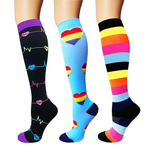 ACTINPUT 3 Pares Calcetines de compresión para Mujeres y Hombres 20-25 mmHg es el Mejor atlético, Correr,Escalar Montaña,Vuelo, Viajes, Enfermeras, Edema (Color 03-3 Pares, S-M)