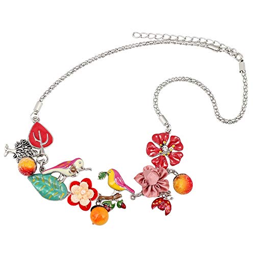 AdronQ Collar  Aleación De Esmalte Floral Bird Flower Beetles Árbol Frutal Gargantilla Collar Colgante Lovely Cartoon Jewelry For