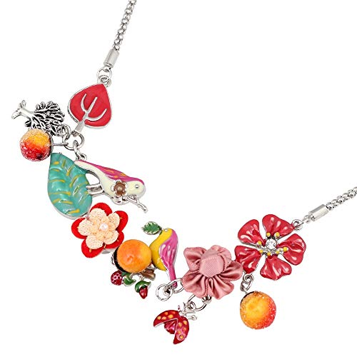 AdronQ Collar  Aleación De Esmalte Floral Bird Flower Beetles Árbol Frutal Gargantilla Collar Colgante Lovely Cartoon Jewelry For