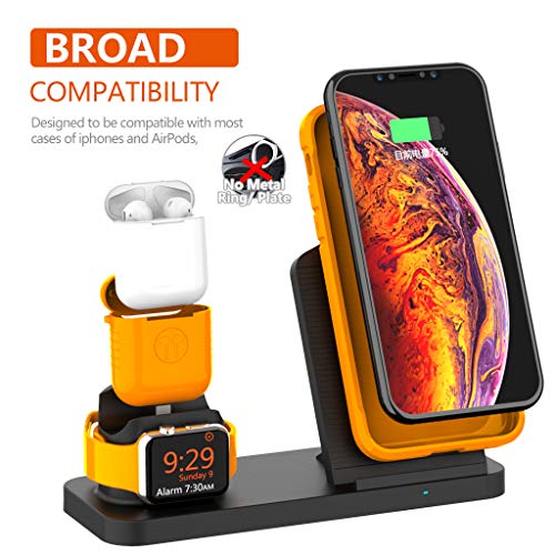 Adurei 3 en 1 Stand Enfriamiento Estación 10W Inalámbrico Carga Rápida Pad Compatible con iPhone XS Max/XS/8/8Plus (QI habilitado Teléfono) iWatch Sereis 4/3/2/1(Debajo de OS6.0) and Airpods(Negro)