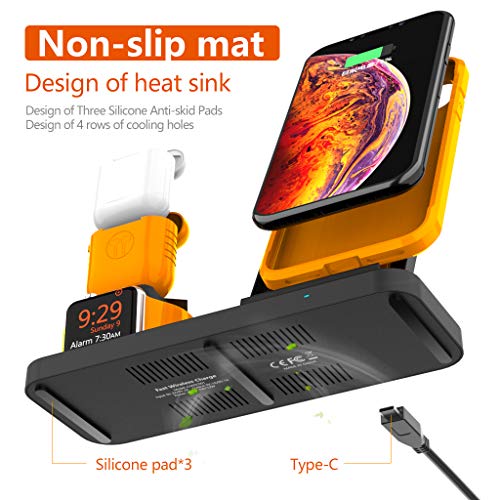 Adurei 3 en 1 Stand Enfriamiento Estación 10W Inalámbrico Carga Rápida Pad Compatible con iPhone XS Max/XS/8/8Plus (QI habilitado Teléfono) iWatch Sereis 4/3/2/1(Debajo de OS6.0) and Airpods(Negro)