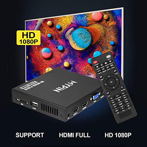 AGPTEK Media Player HD Media Player Mini HD TV Player USB 1080P HDMI AV Player - MKV / RM-SD / USB HDD-HDMI, CVBS HDMI Support y YPbPr Video Output con Control Remoto y 5V 2A Adapter (Negro)