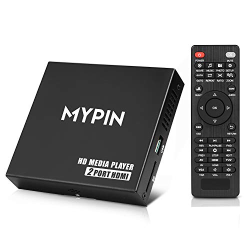 AGPTEK Media Player HD Media Player Mini HD TV Player USB 1080P HDMI AV Player - MKV / RM-SD / USB HDD-HDMI, CVBS HDMI Support y YPbPr Video Output con Control Remoto y 5V 2A Adapter (Negro)