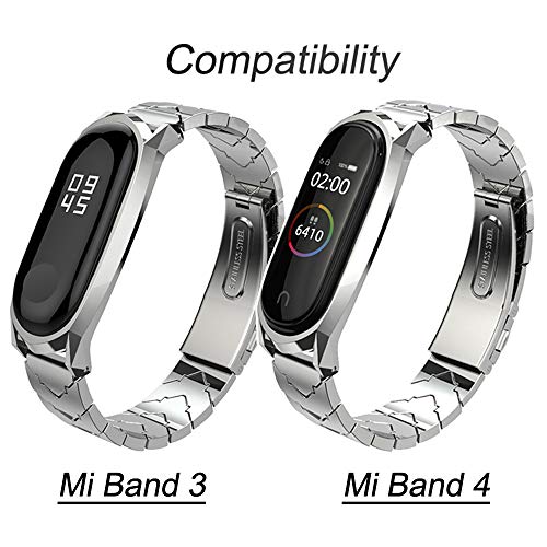 AHANGA Correa para Xiaomi Mi Band 4/ Mi Band 3 Correas de Metal Pulsera con Enlaces Herramienta de eliminación Extensibles Reloj Wristband Repuesto Bandas de Acero Inoxidable Reemplazo Pulseras