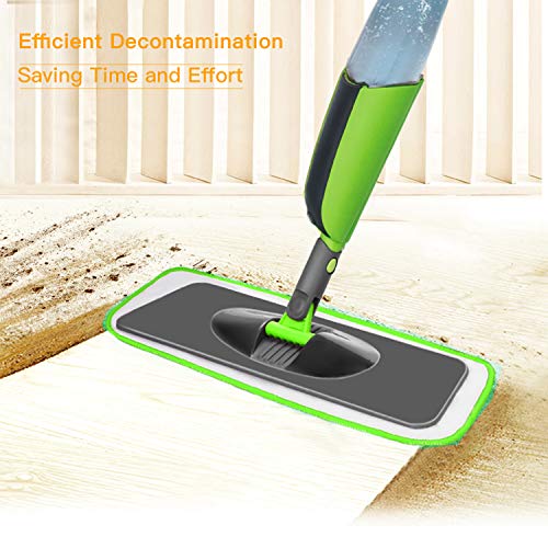 Aiglam Spray Mop, Mopa con pulverizador Limpiador de Ventanas y Escoba Barredora de Empuje Manual con Almohadilla de Microfibra Reutilizable para Suelos laminados, alicatados y de Madera (Verde)