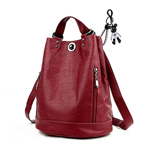 AINUOEY Mujer Bolsos Mochila Vestir Antirobo Pequeña Casual Bandolera Cuero Hombro Piel de PU Burdeos