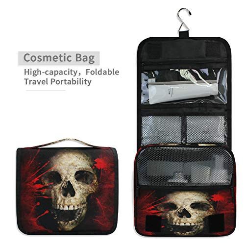 Alarge - Bolsa de aseo colgante para Halloween, diseño de calavera con sangre, grande, portátil, bolsa de maquillaje, organizador de maquillaje para mujeres y hombres