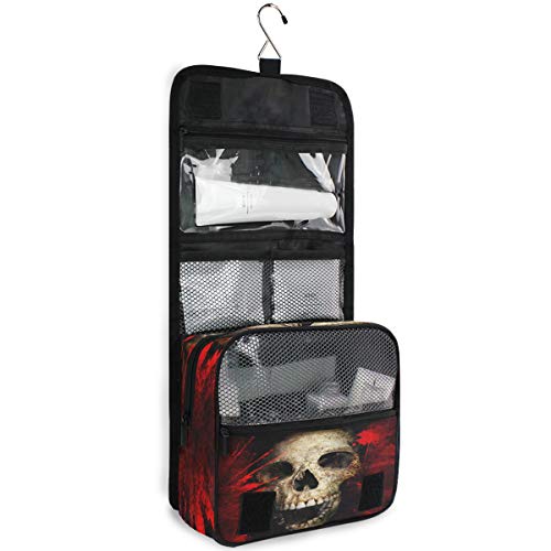 Alarge - Bolsa de aseo colgante para Halloween, diseño de calavera con sangre, grande, portátil, bolsa de maquillaje, organizador de maquillaje para mujeres y hombres