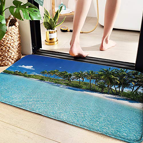 Alfombrilla de Baño Antideslizantes de 60X100 cm,Unique Ocean, Relax Beach Resort Spa y Palm Trees Pi,Tapete para el Piso Lavable a Máquina con Microfibras Suaves Absorbentes de Agua para Bañera Ducha