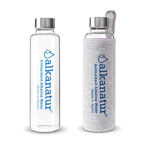 Alkanatur Jarra alcalinizar, depurar e ionizar Agua con Botella de Cristal Boro-silicato. Coste por litro 0,045€.