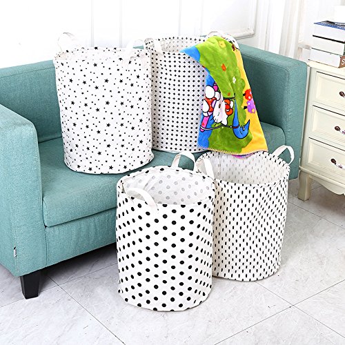 Aloiness - Bolsa de almacenamiento para la colada con estampado de estrellas para guardar juguetes, ropa, maquillaje, cesta plegable, cesta para el polvo, caja de almacenamiento para el hogar